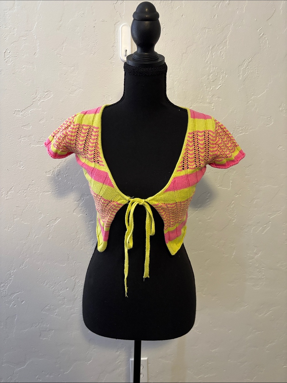 Urban Outfitters Neon Yellow & Hot Pink Tie-Front Crop Top